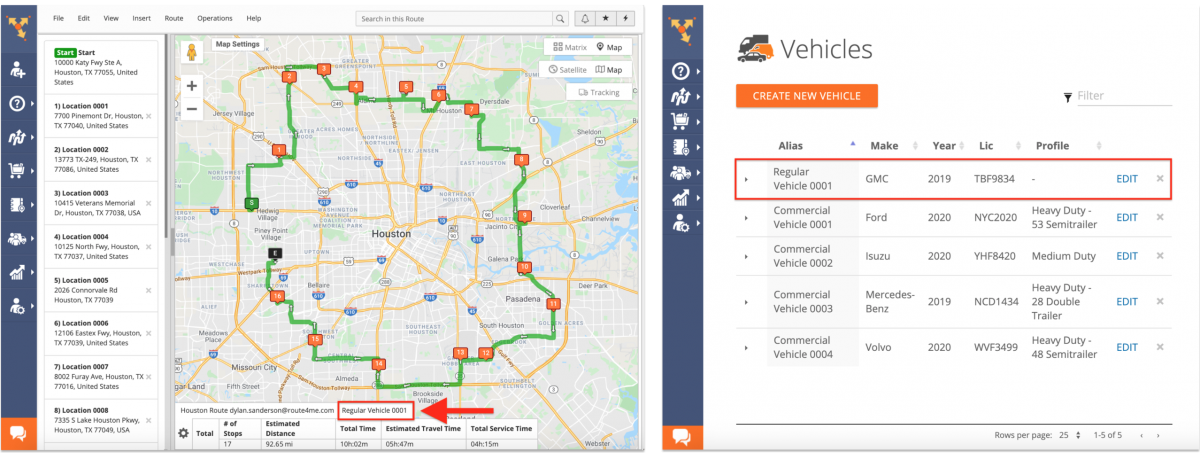 Converting Routes for Regular Vehicles into Routes for Commercial Vehicles