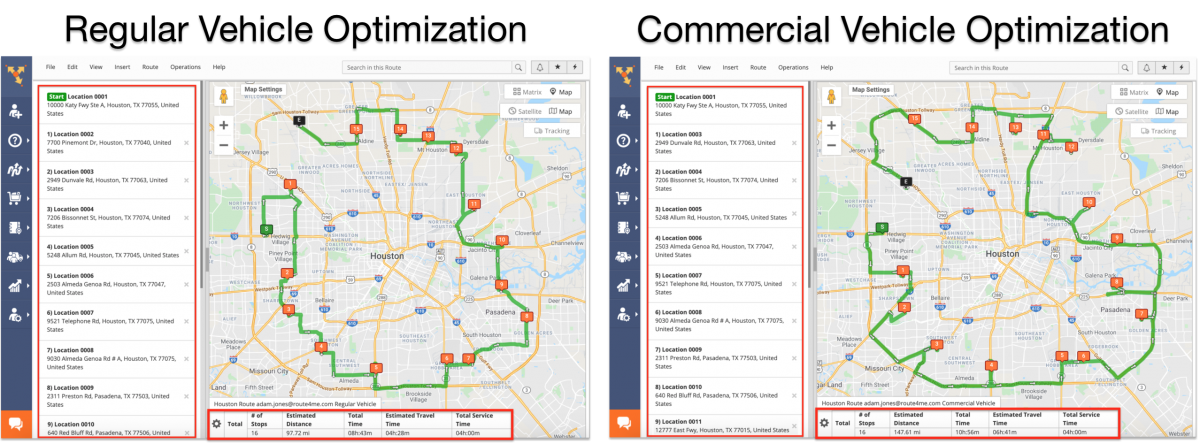 Commercial Vehicle Routing vs Regular Vehicle Routing - Route4Me Web Platform