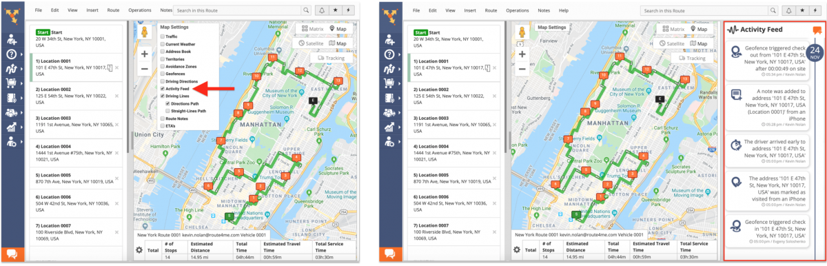 Route4Me Activity Stream - Tracking the Activity History of the Route Using the Activity Feed in the Route Editor