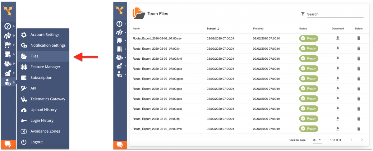 Team Files - View and Download Your Team Exported Route4Me Account Files