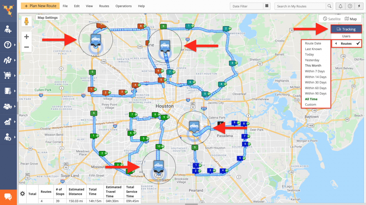 Team Tracking History – Viewing the Tracking History of Multiple Team Members on the Same Map Using the Routes Map