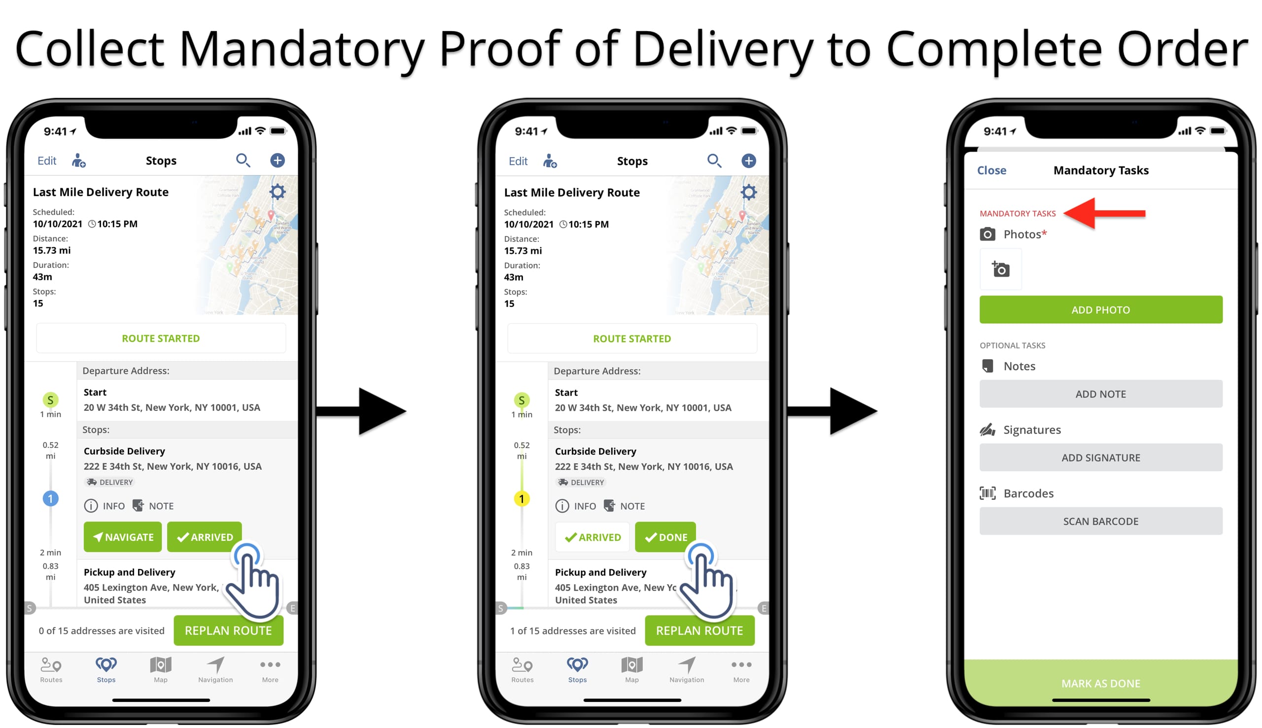 Mandatory image attachment is required to complete order and save delivery POD on route planner.