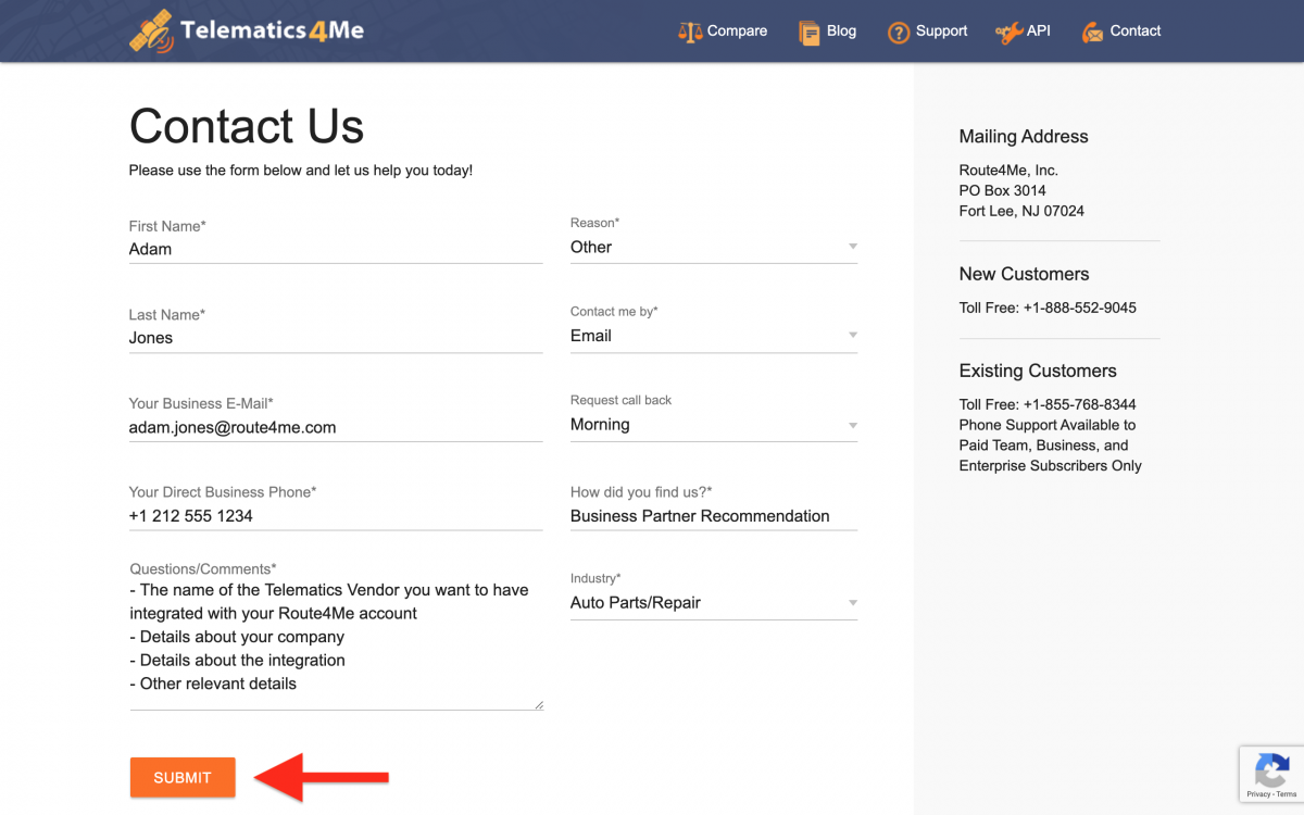 Requesting Integration with Telematics Vendors on Telematics4Me