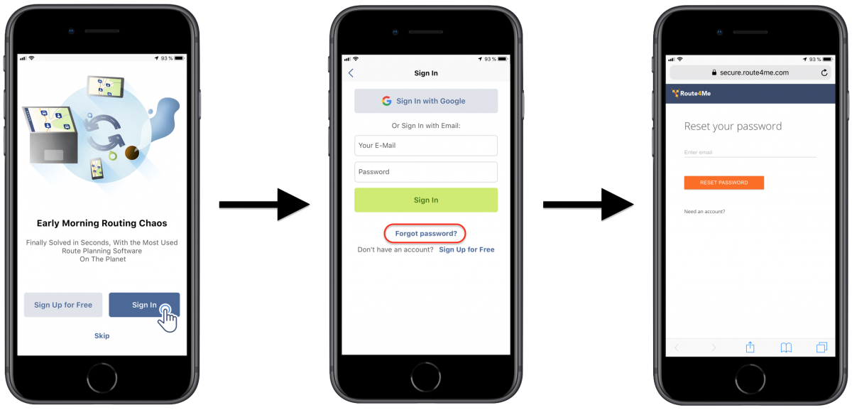 iOS Password Reset – Restoring the Password to Your Route4Me Account on Route4Me's iPhone Route Planner