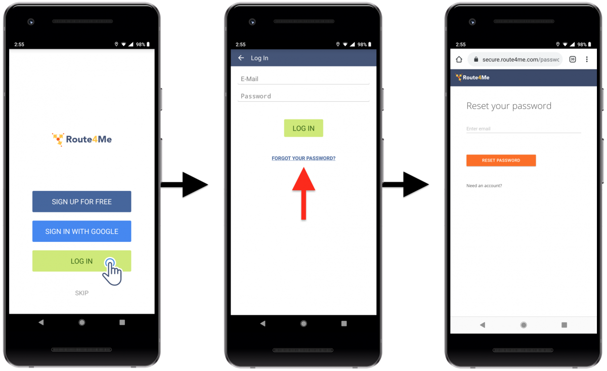 Android Password Reset – Restoring the Password to Your Route4Me Account on Route4Me's Android Route Planner