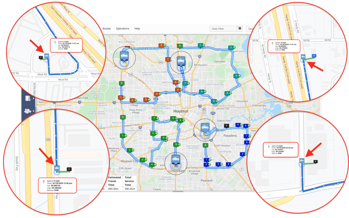 Team Tracking History – Viewing the Tracking History of Multiple Team Members on the Same Map Using the Routes Map