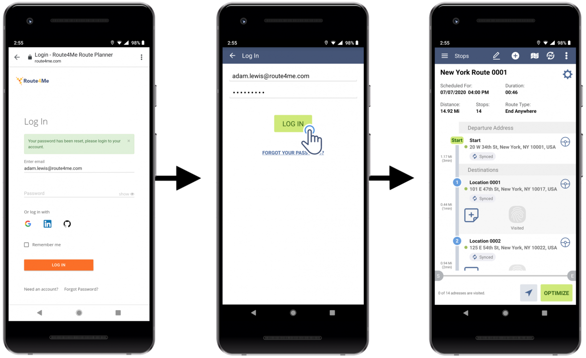 Android Password Reset – Restoring the Password to Your Route4Me Account on Route4Me's Android Route Planner