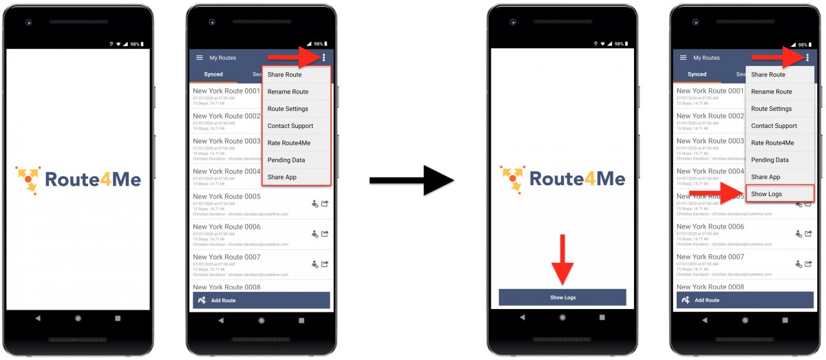 Show Logs Screen - Enabling the Log Files Screen for Route4Me’s Android Route Planner 