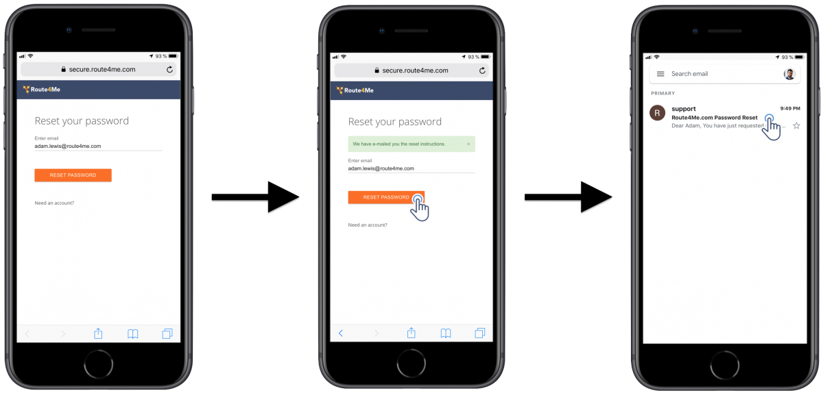 iOS Password Reset – Restoring the Password to Your Route4Me Account on Route4Me's iPhone Route Planner