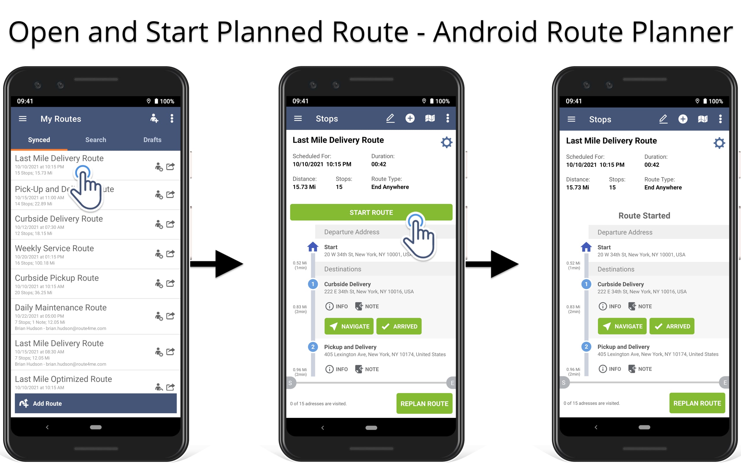 Start delivery route to use mandatory image attachment as POD on Android Route Planner app.