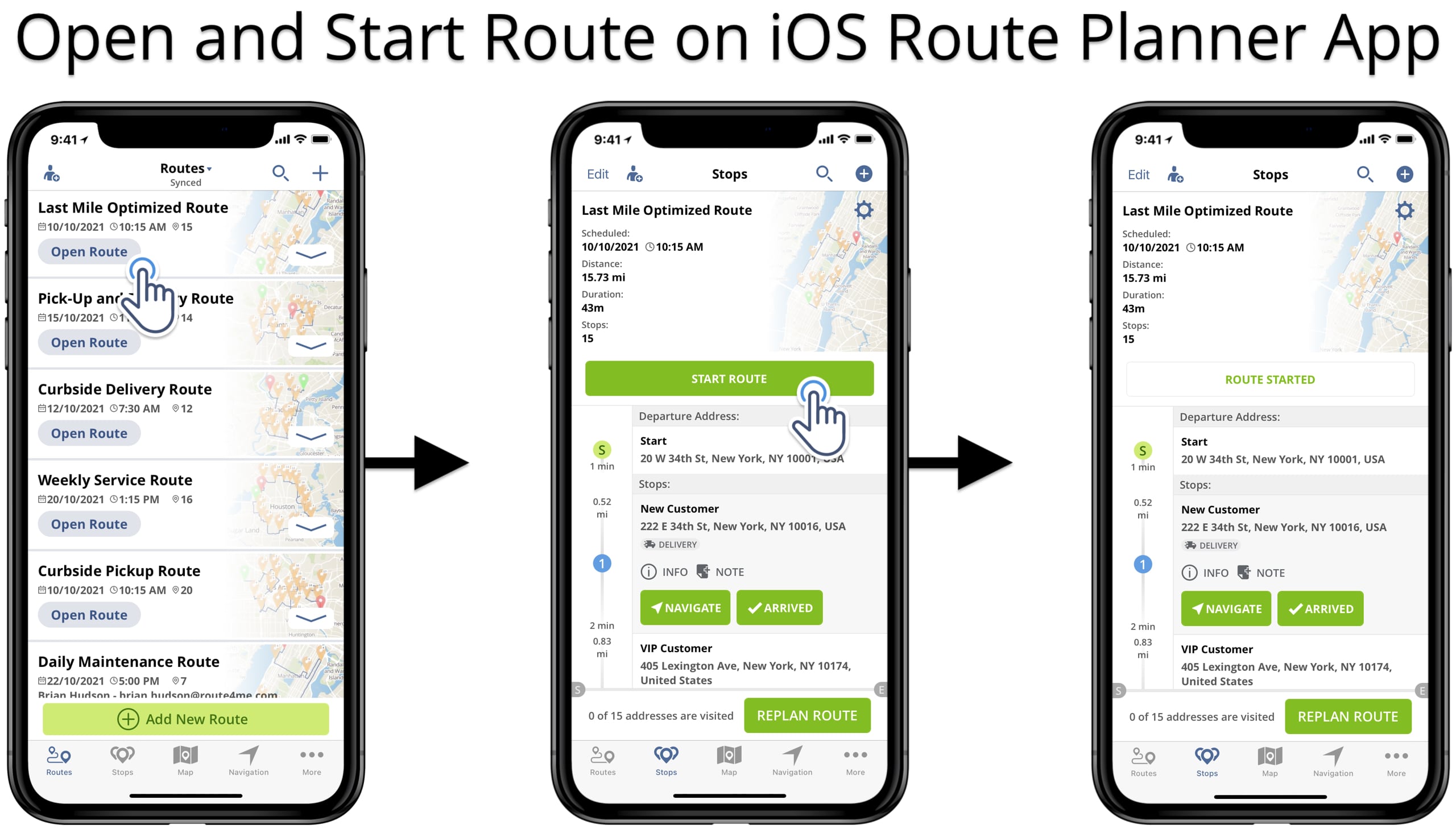 Start a planned and scheduled last-mile route on the iOS Route Planner app with POD collection.
