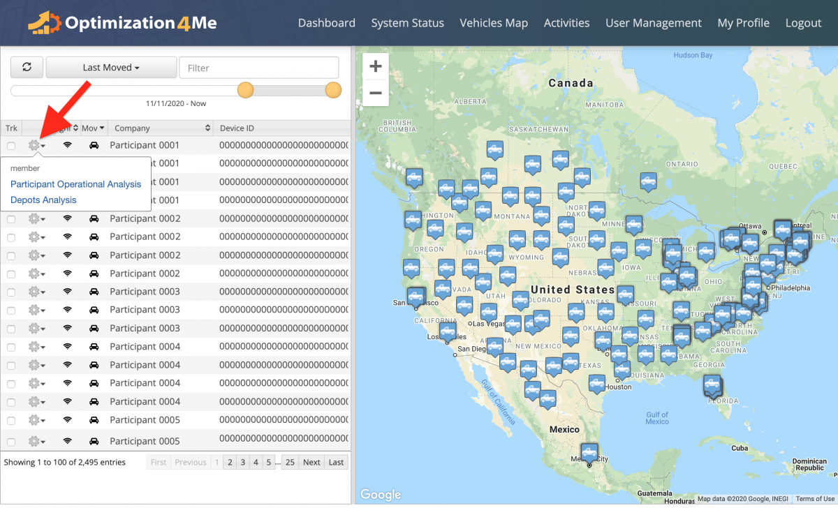 Vehicles Map - Viewing All Vehicles of All Participants Associated with the Affiliate's OA Account
