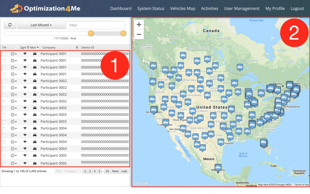 Vehicles Map - Viewing All Vehicles of All Participants Associated with the Affiliate's OA Account