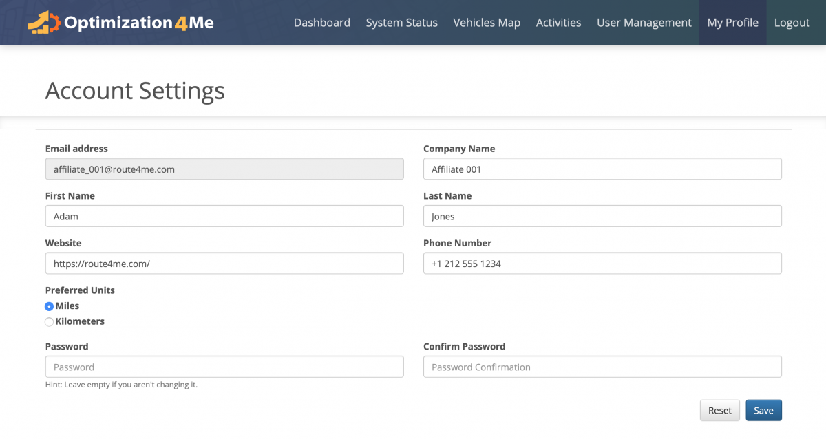 My Profile - Adjusting Your Affiliate Account Settings (Password, Distance Units, Contact Details, and More)