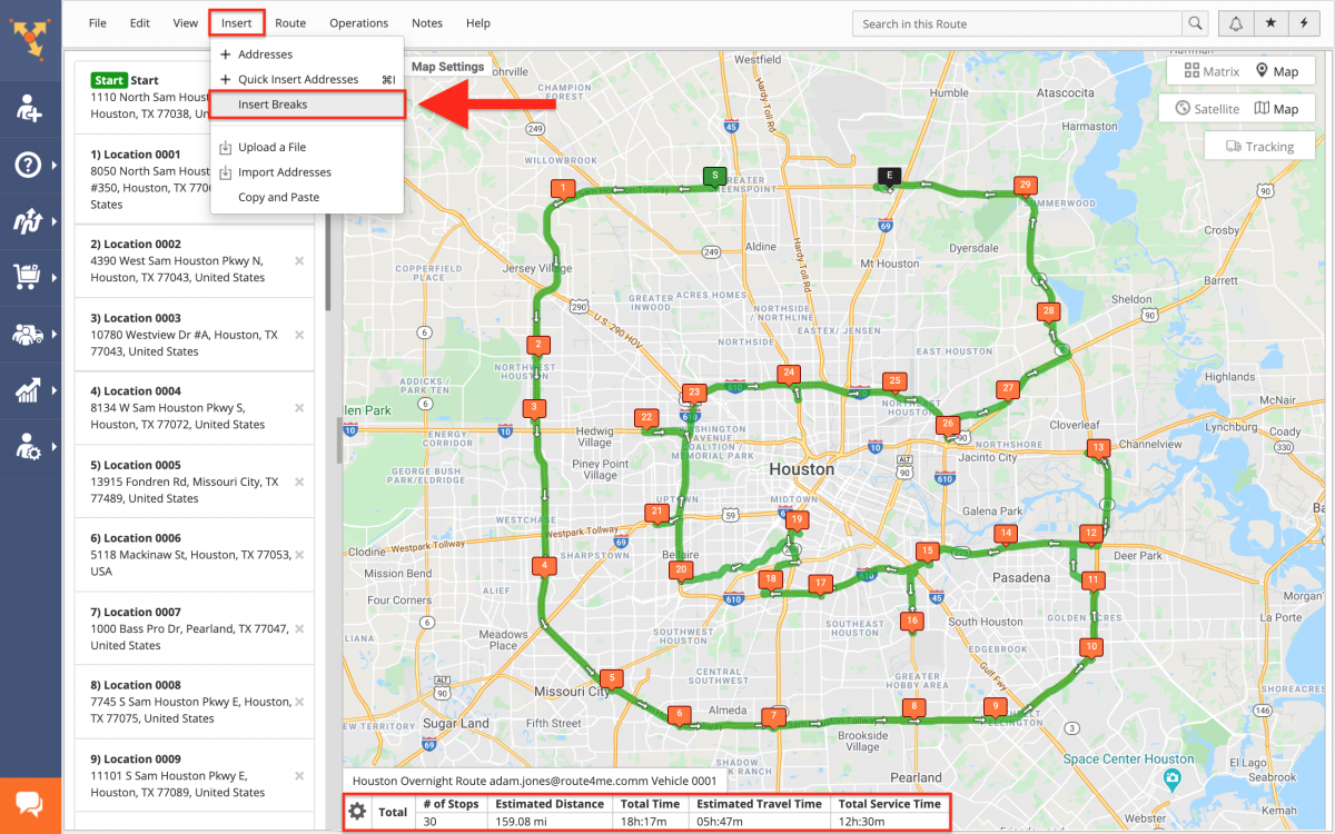 Itinéraire de nuit - Planification et optimisation d'itinéraires de nuit avec Route4Me's Driver Breaks
