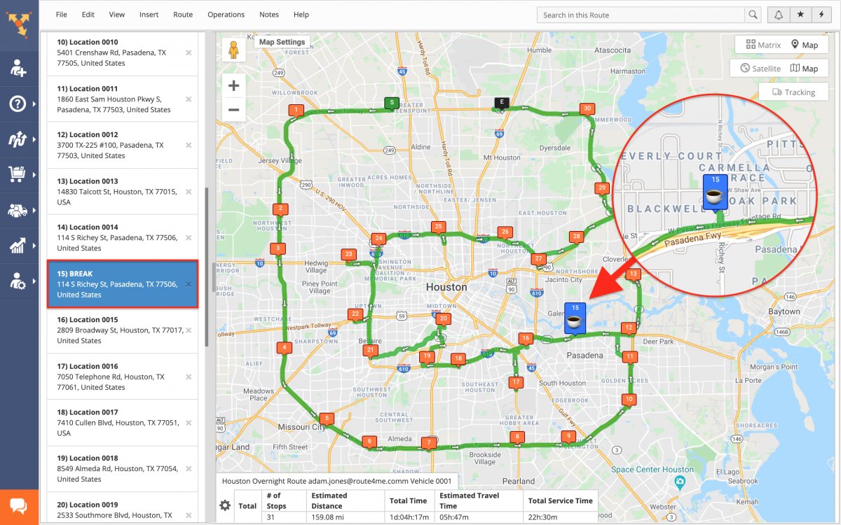 Itinéraire de nuit - Planification et optimisation d'itinéraires de nuit avec Route4Me's Driver Breaks
