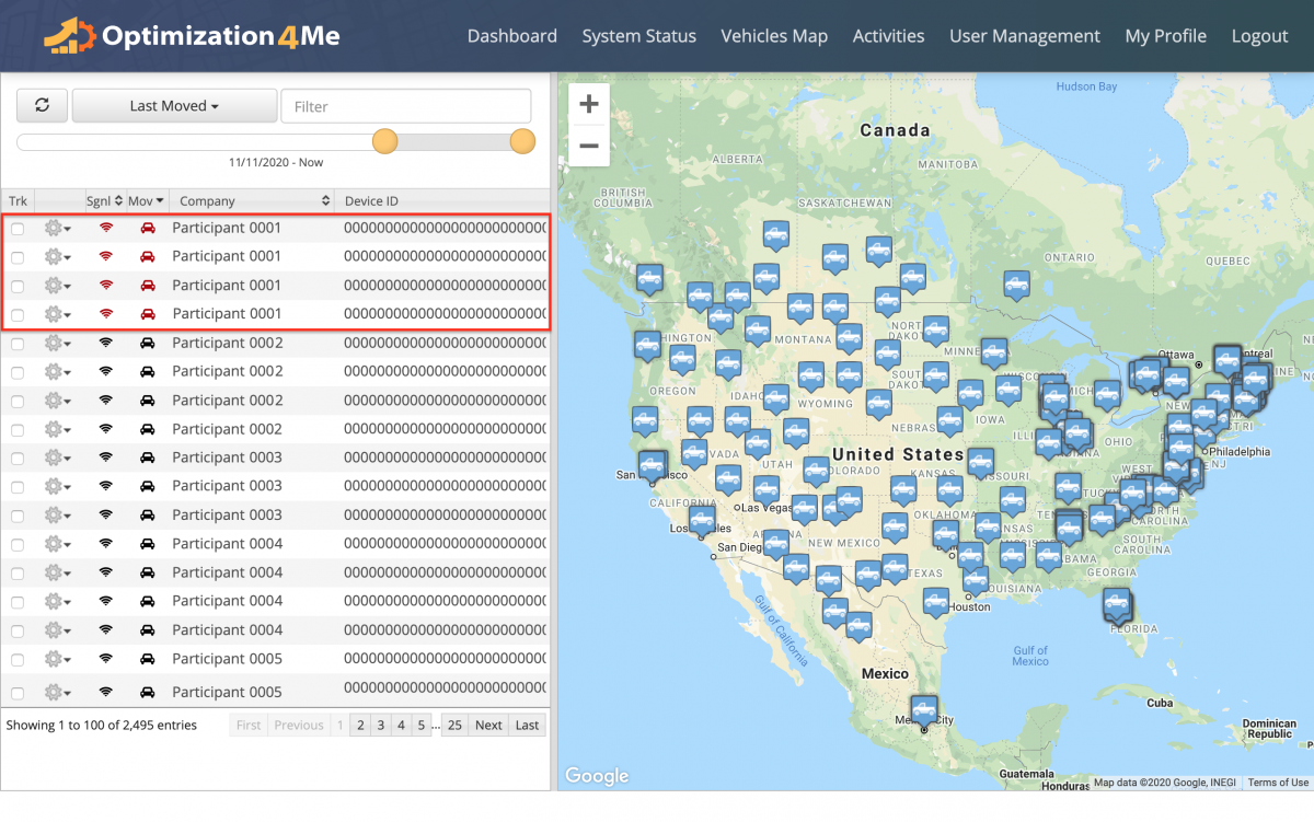 Vehicles Map - Viewing All Vehicles of All Participants Associated with the Affiliate's OA Account