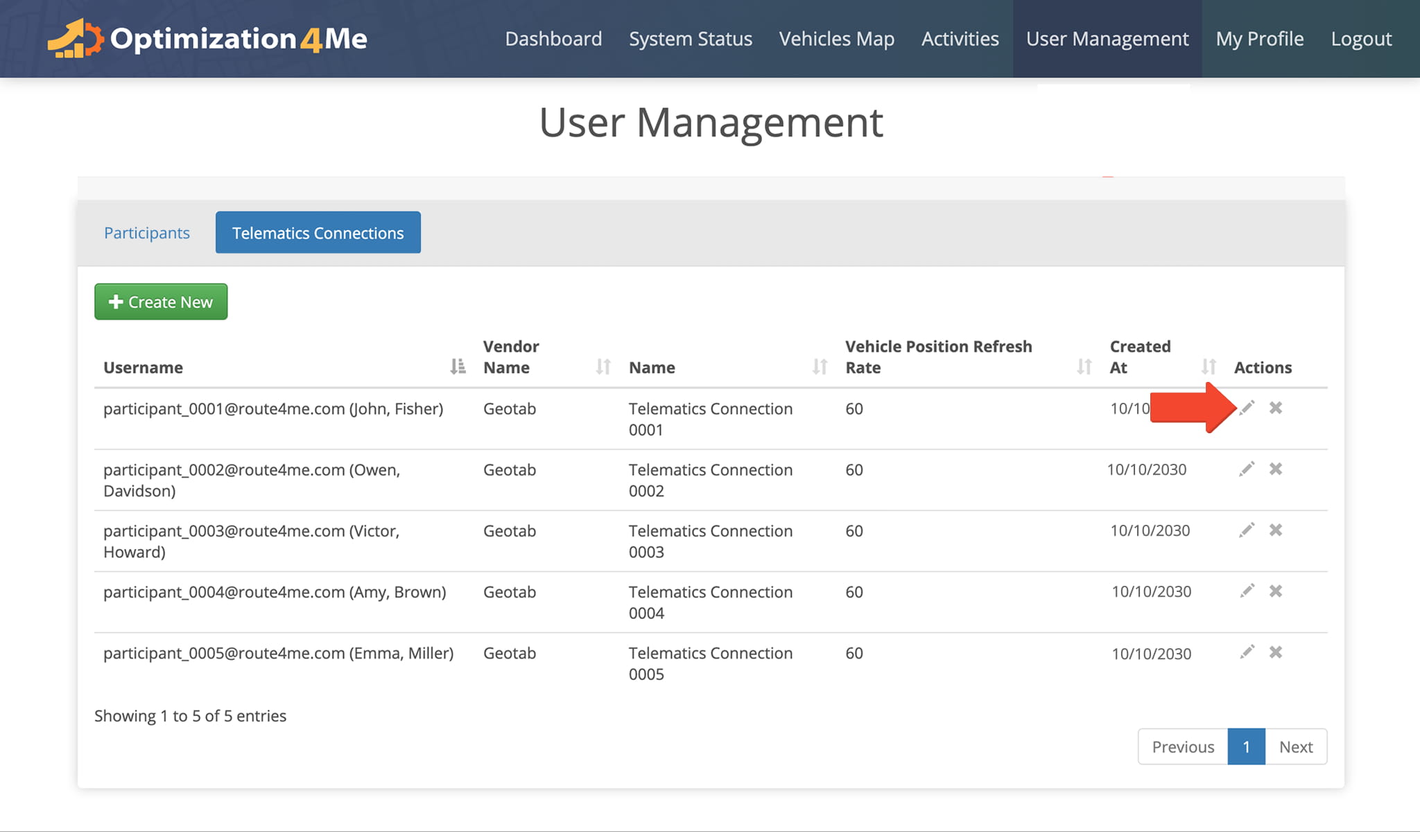 To edit a Telematics Connection, select it from the list, update the required details, and save the changes.