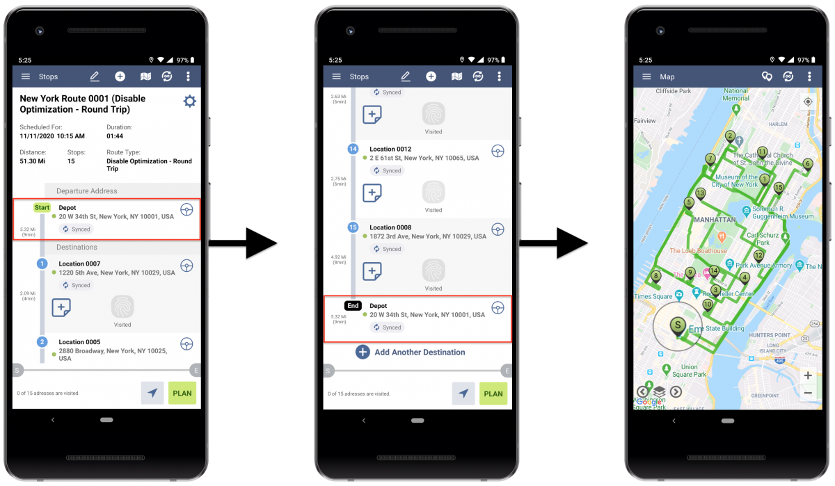Android Disable Optimization (Roundtrip) - Planning Routes With Disabled Optimization (Roundtrip) Using Route4Me's Android Route Planner