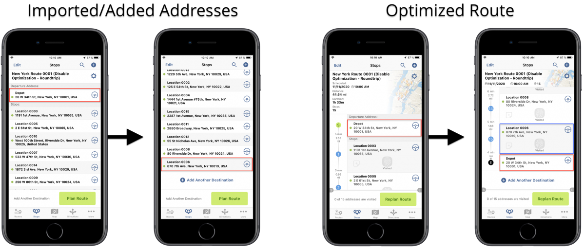 iOS Disable Optimization (Roundtrip) - Planning Routes With Disabled Optimization (Roundtrip) Using Route4Me's iPhone Route Planner