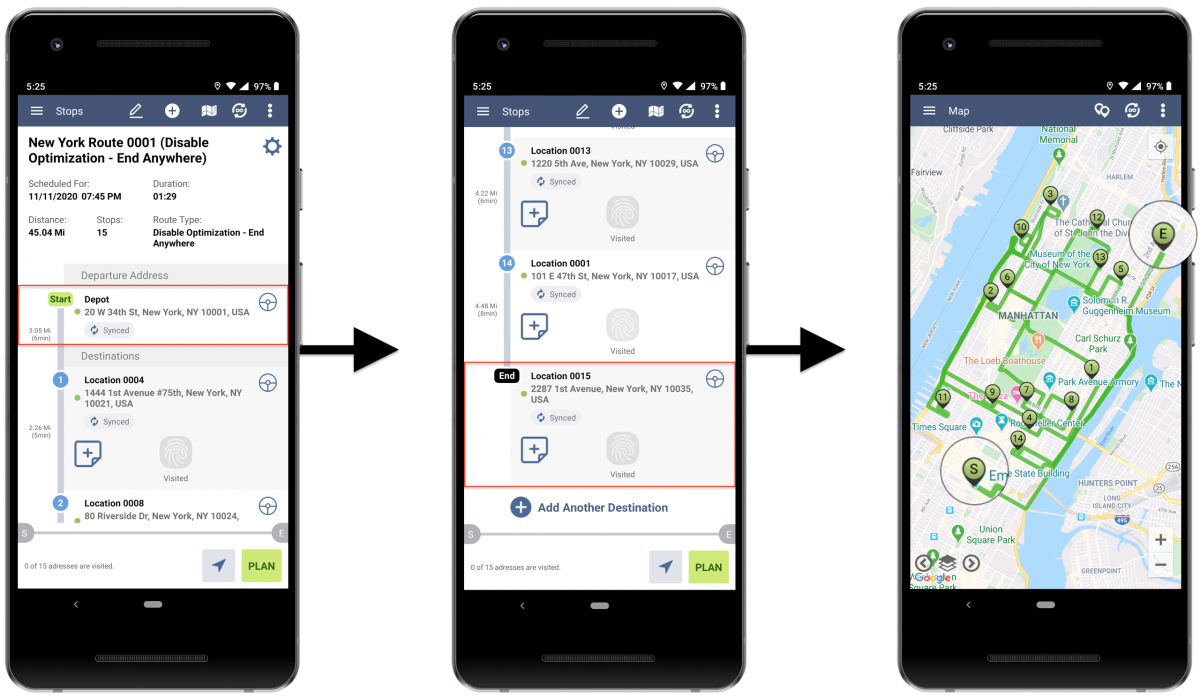Android Disable Optimization (End Anywhere) - Planning Routes With Disabled Optimization (End Anywhere) Using Route4Me's Android Route Planner