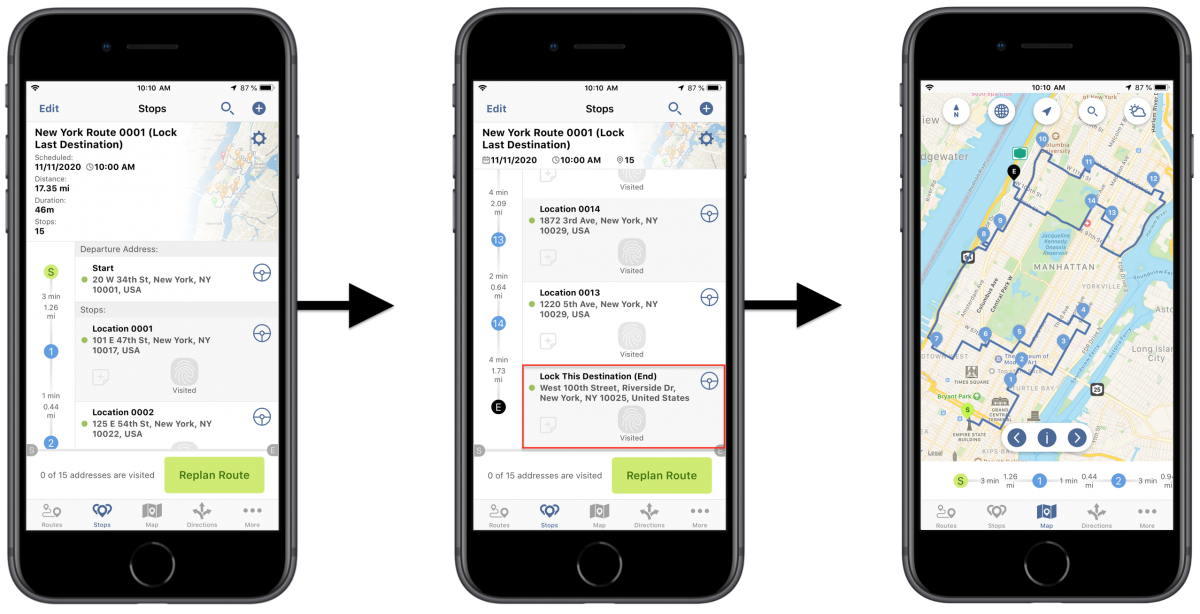 iOS Lock Last Destination Optimization - Optimizing Routes With the Lock Last Destination Optimization Using Route4Me's iPhone Route Planner