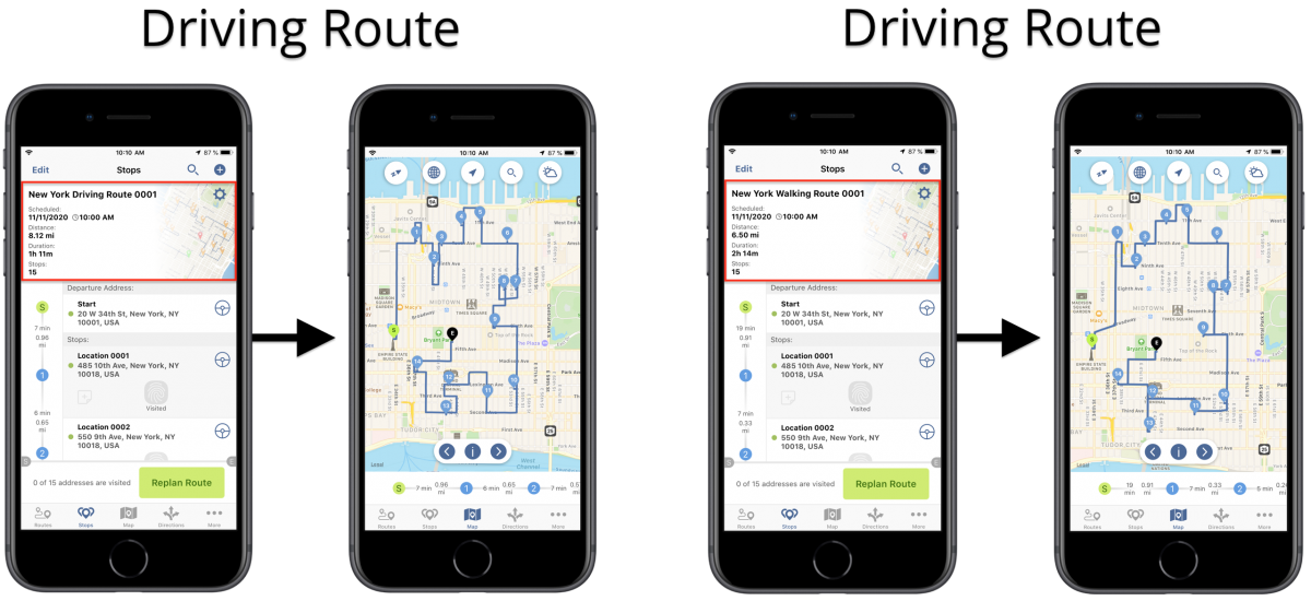 iOS Walking Optimization - Optimizing Routes with Walking Directions Using Route4Me's iPhone Route Planner