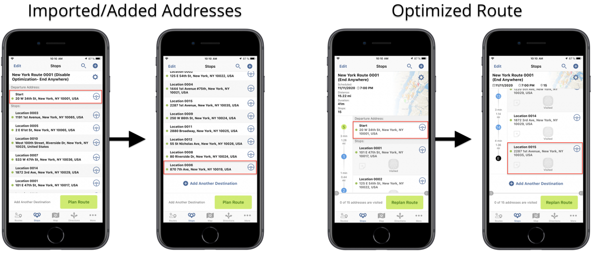 iOS Disable Optimization (Roundtrip) - Planning Routes With Disabled Optimization (Roundtrip) Using Route4Me's iPhone Route Planner