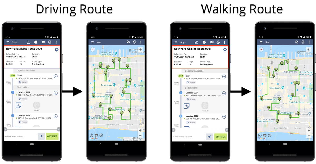Android Walking Optimization - Optimizing Routes with Walking Directions Using Route4Me's Android Route Planner
