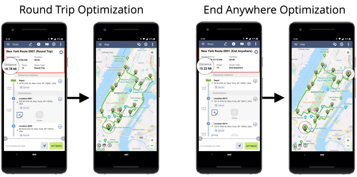 Android Round Trip Optimization - Optimizing Routes With the Round Trip Optimization Using Route4Me's Android Route Planner