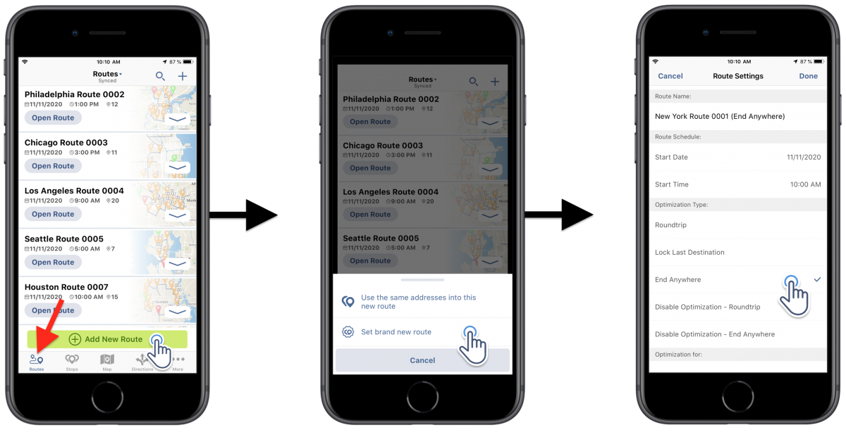 iOS End Anywhere Optimization - Optimizing Routes With the End Anywhere Optimization Using Route4Me's iPhone Route Planner