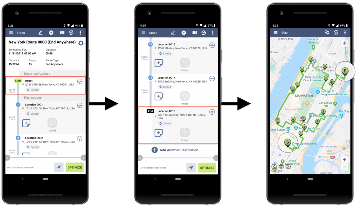 Android Disable Optimization (End Anywhere) - Planning Routes With Disabled Optimization (End Anywhere) Using Route4Me's Android Route Planner