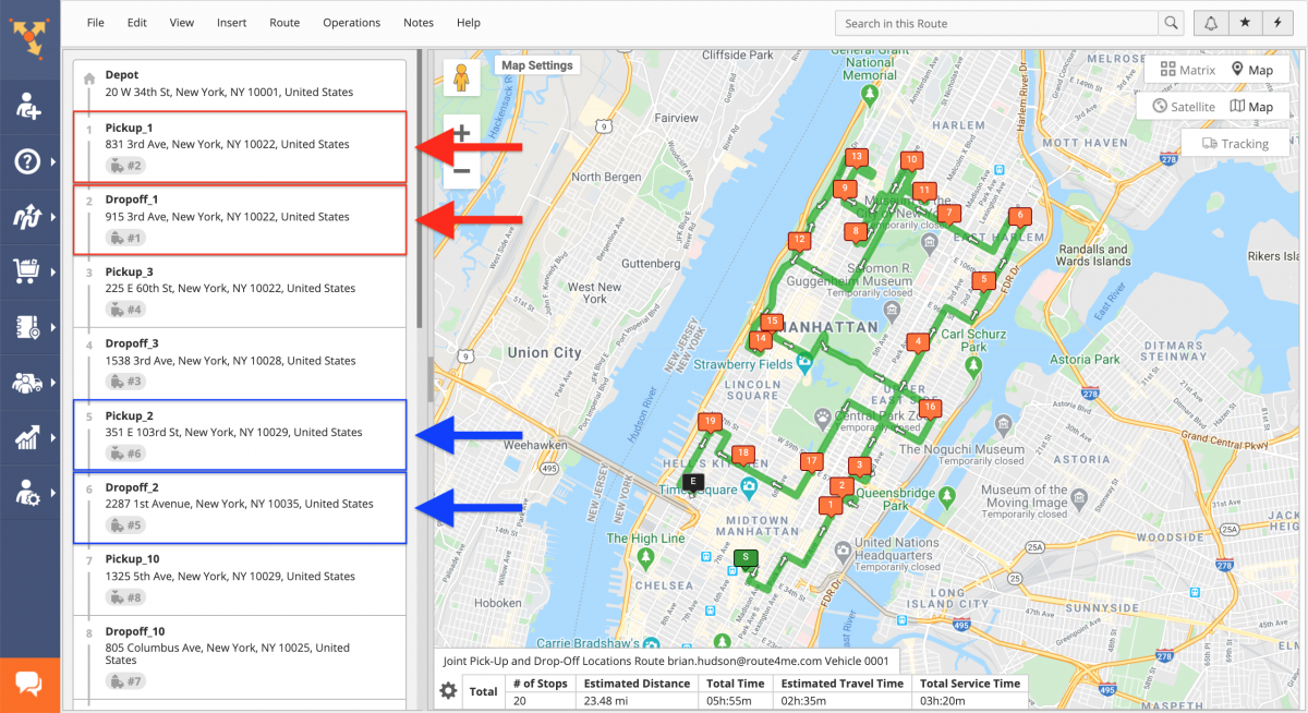 Joint Pickup and Dropoff Route Optimization – How to Plan Routes with Joint Pick-Up and Drop-Off Address Pairs (Without Time Windows)