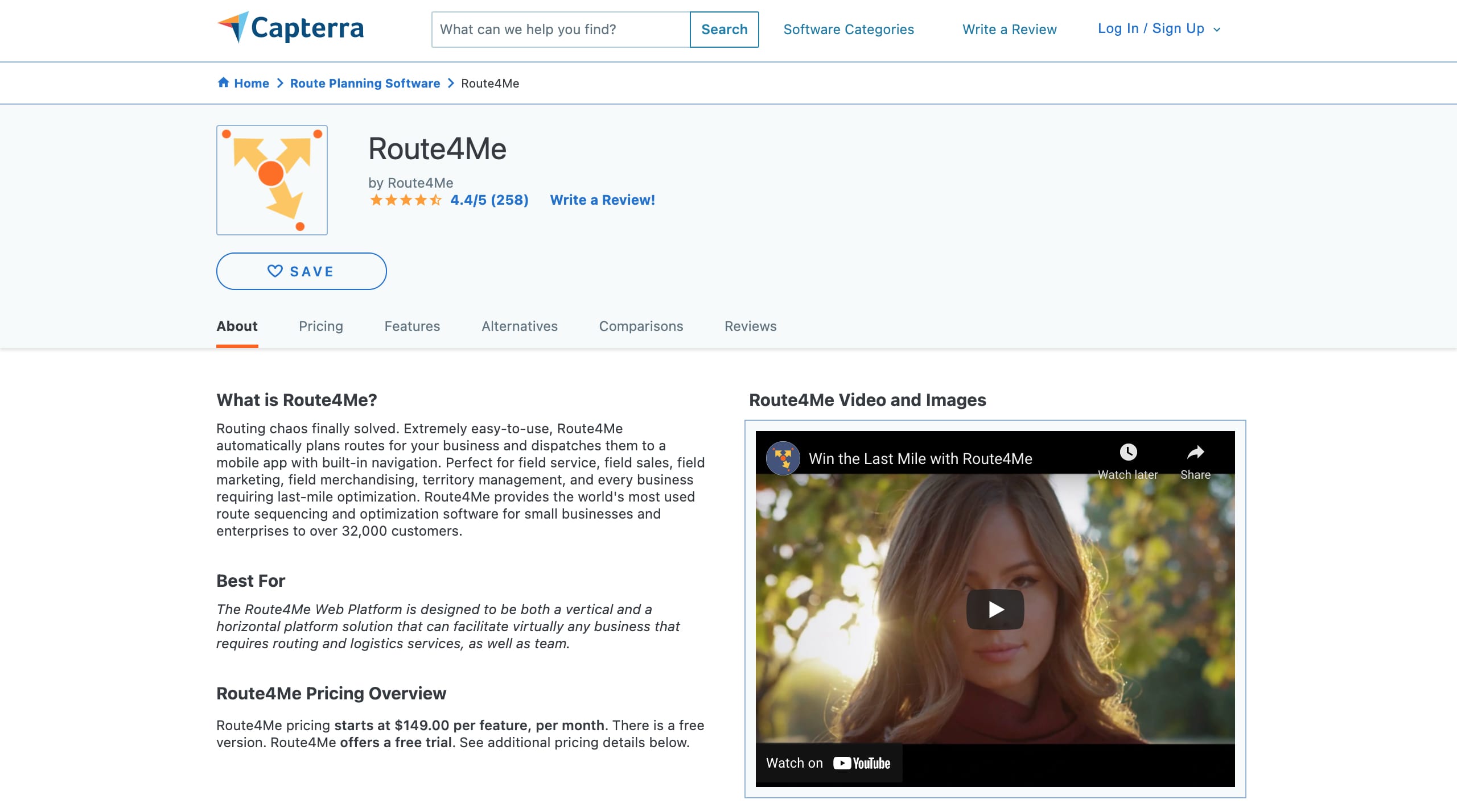 Route4Me's Business Profile on the Capterra Software Review Website