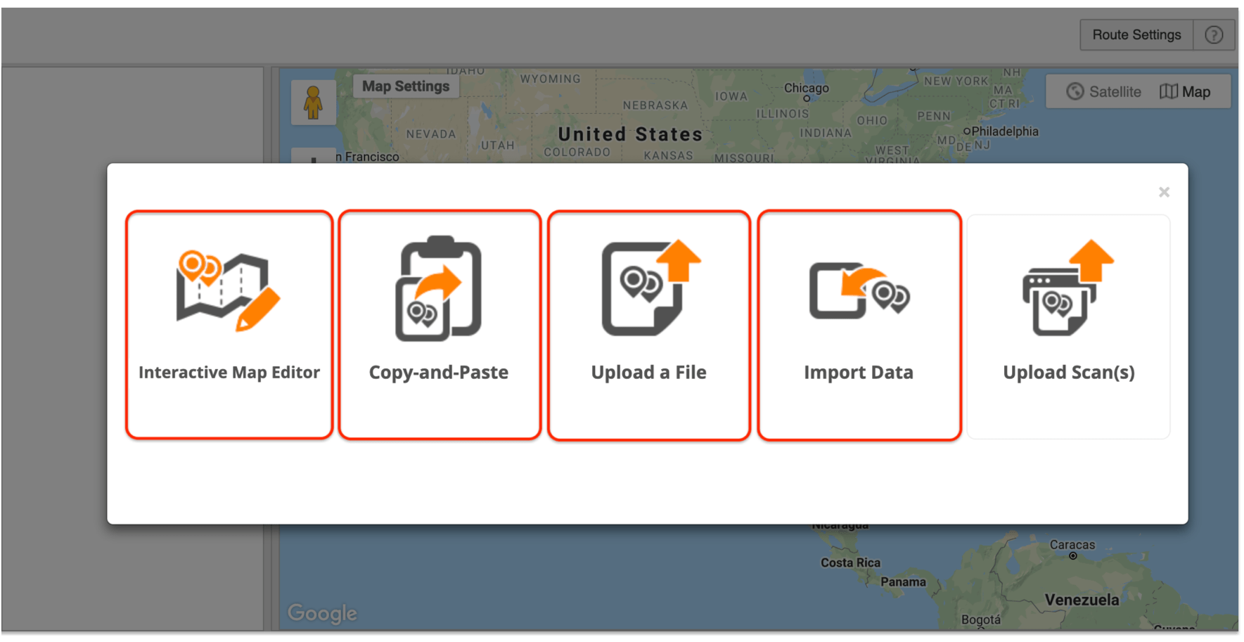 Select the preferred method for importing addresses for planning route(s) with stops bundling.