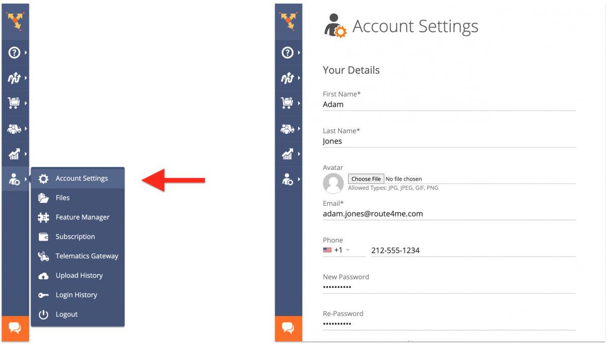 After activating your Route4Me account, you can view and adjust your account settings.
