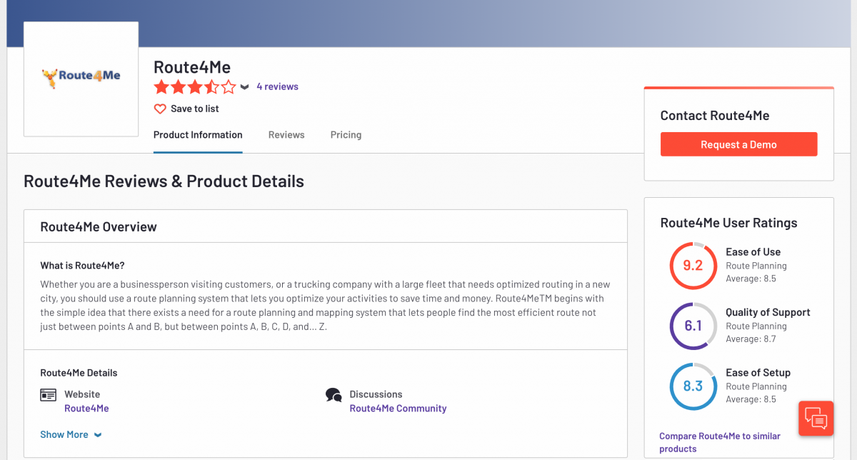 Route4Me's Business Profile on G2 - Business Software and Services Reviews Platform.