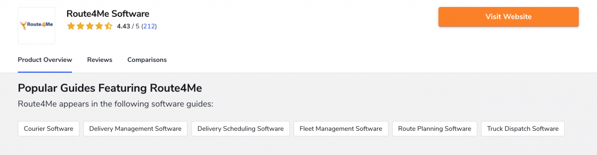 Popular Guides Featuring Route4Me section shows different software categories that feature Route4Me.