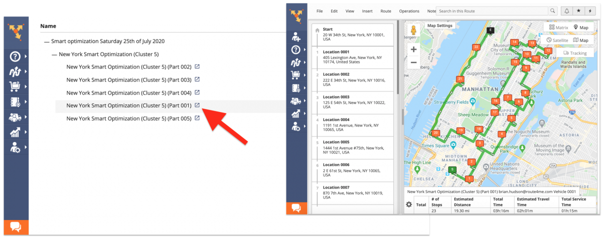 You can open any route within each Smart Address Cluster of any Smart Optimization.