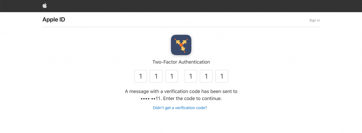 Input the received Apple ID two-factor authentication code received to your phone.
