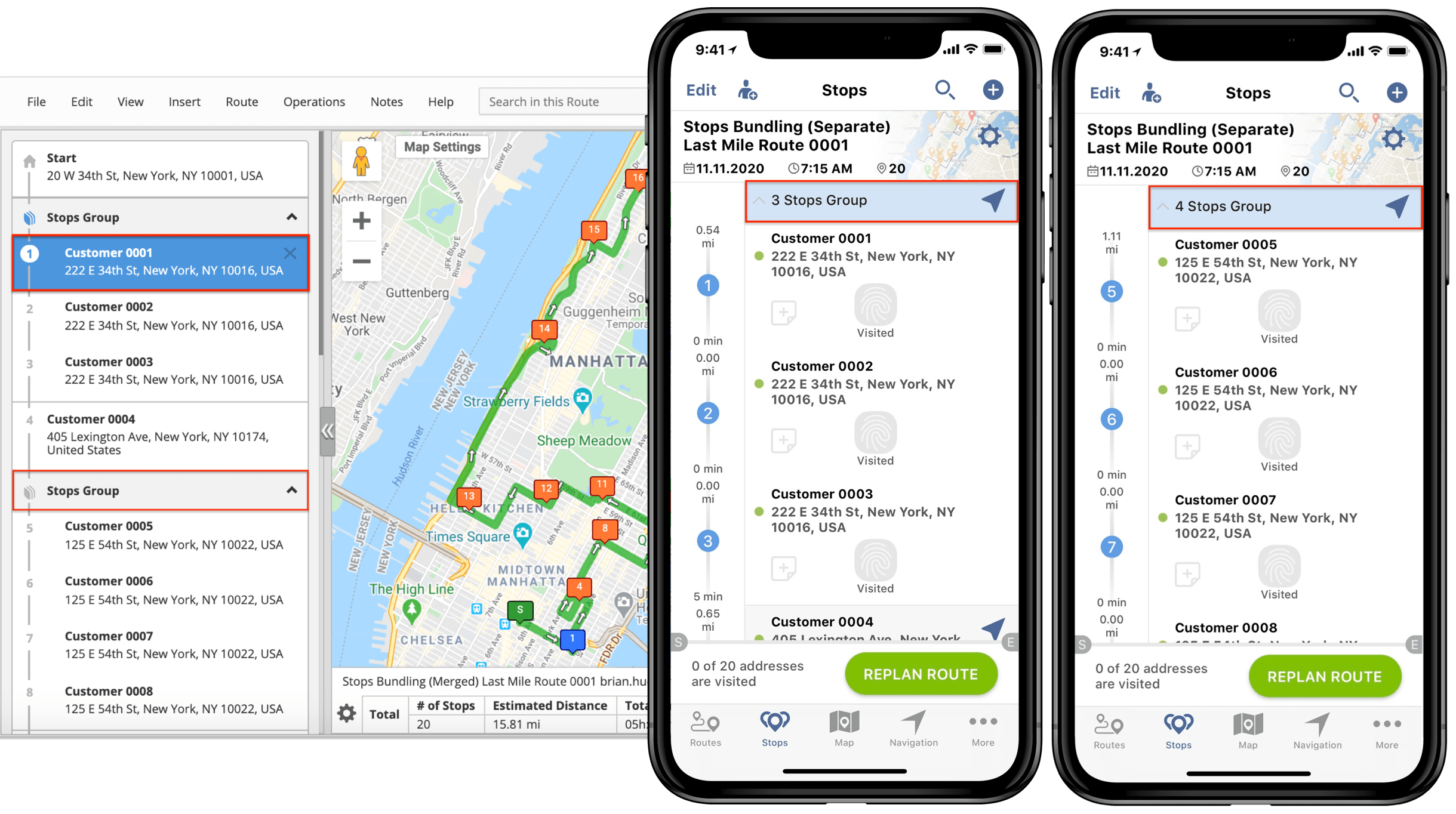 Each address in each bundle is displayed as a separate destination on your iPhone Route Planner.