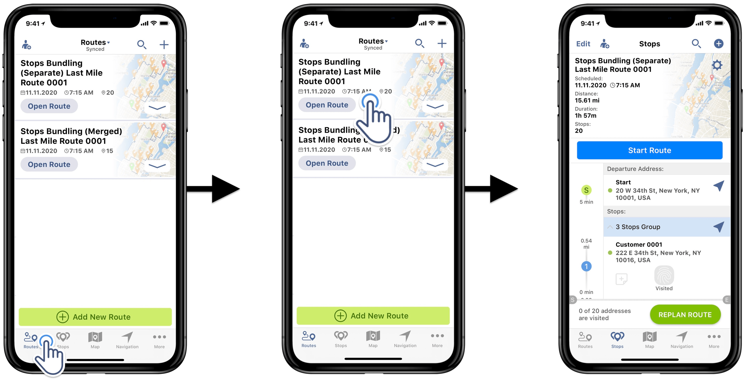 Use your iOS Route4Me Route Planner to open the route with bundling planned on the Web.