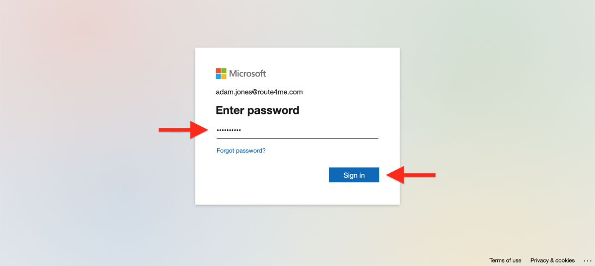 Input your Microsoft account password into the corresponding field to sign in and proceed.