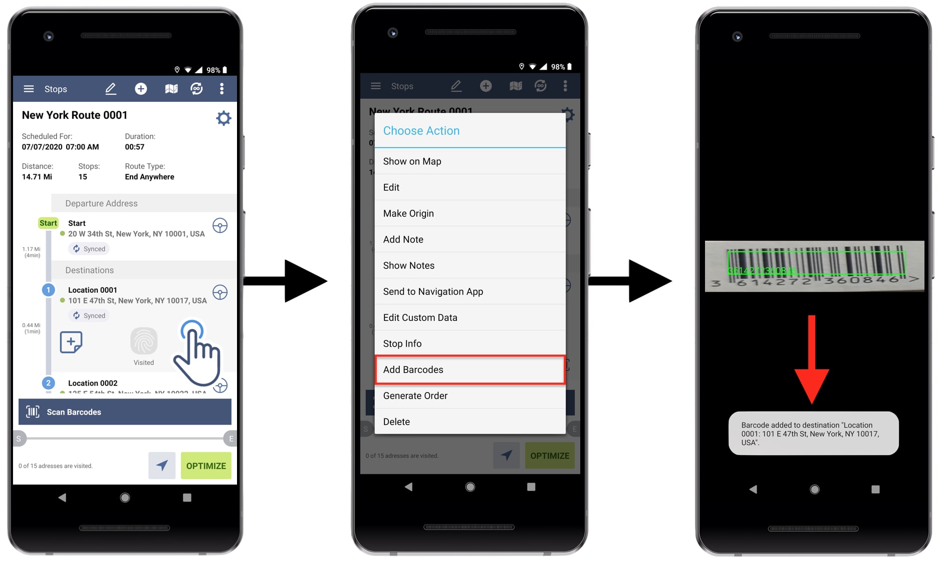 Use the barcode scanner feature on Route4Me's mobile route planner apps.