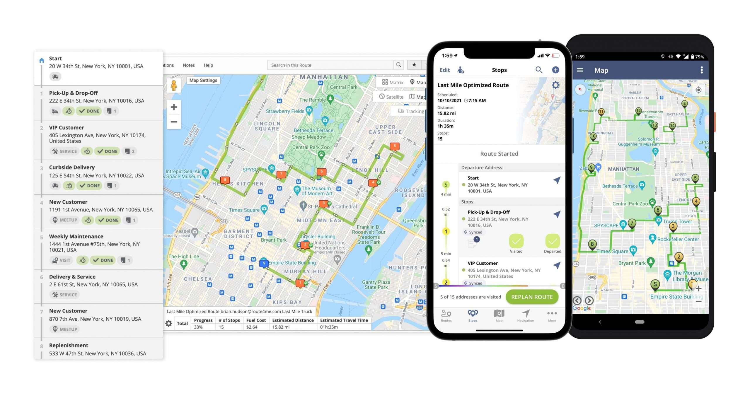 Route4Me's route planner apps and web-based route optimization platform displaying driver tracking metrics.