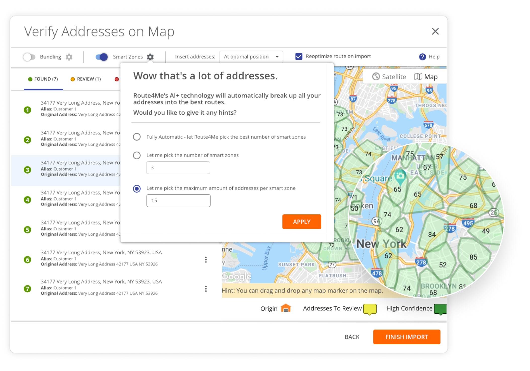 Planning routes without a limit on the maximum number of addresses.