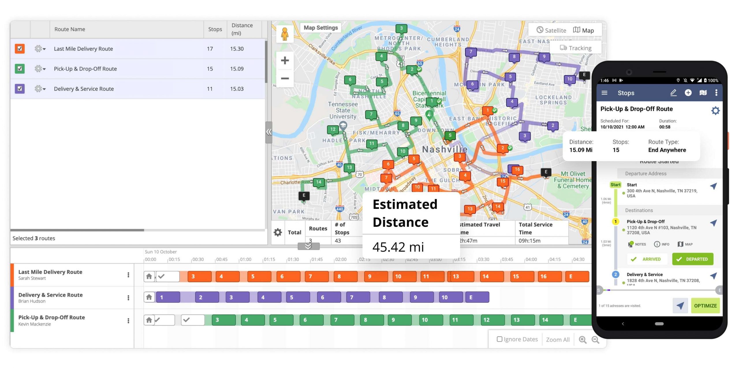 Route4Me's tracking tools - GPS Distance displayed as Estimates Distance in the route summary table 