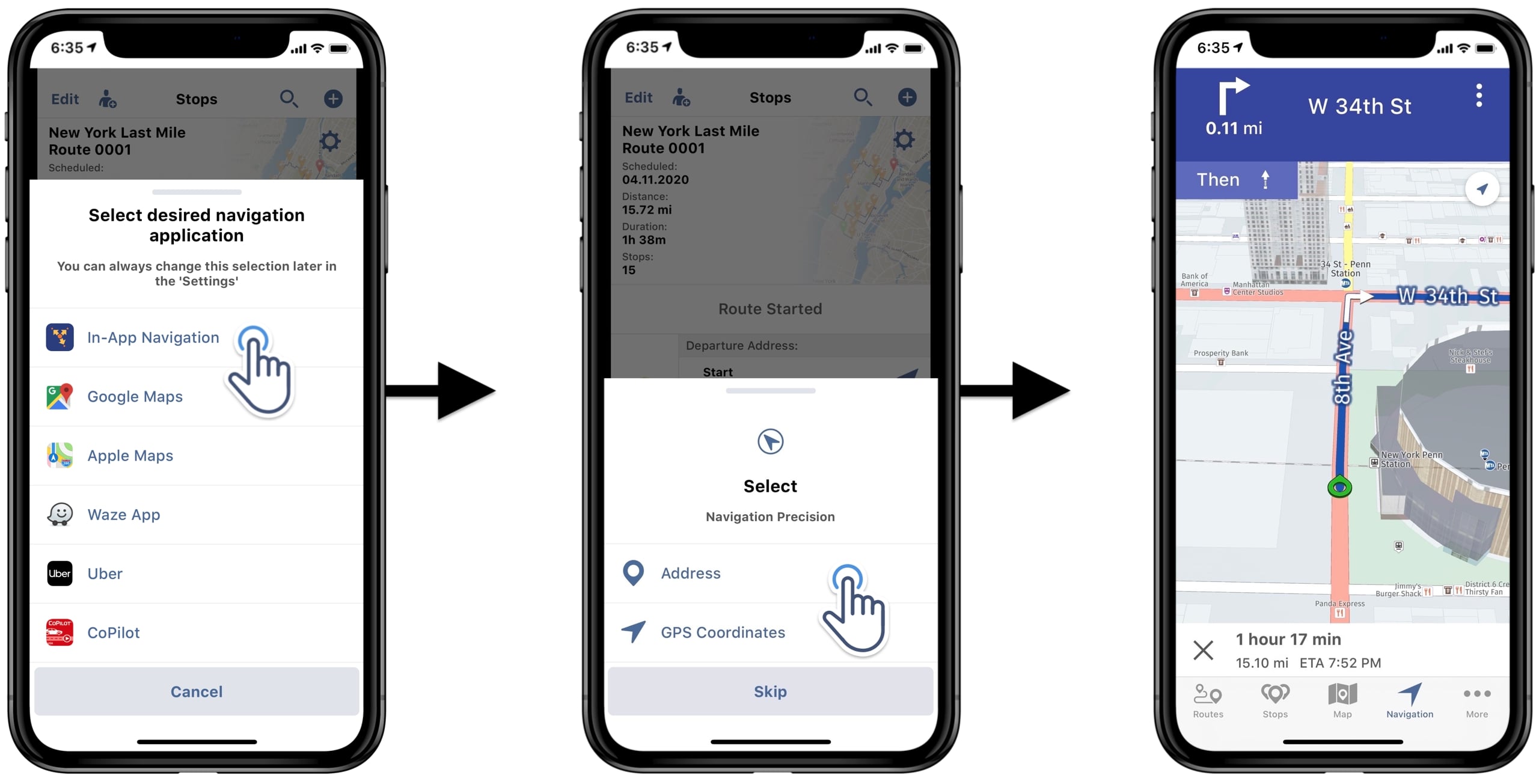 Getting driving directions with voice-guided navigation integrated into Route4Me's route planner apps.