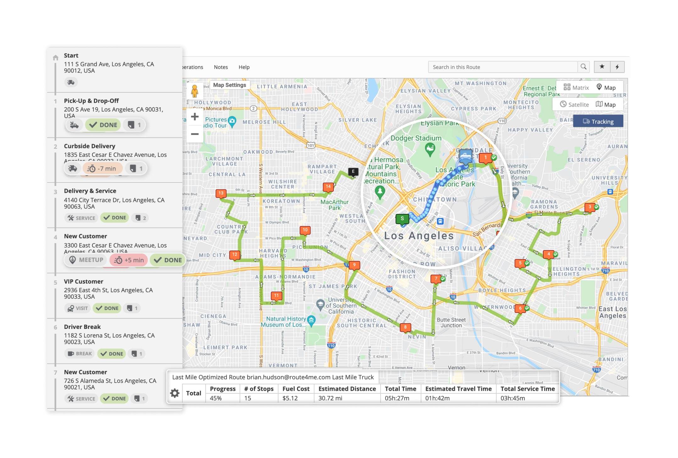 Route attributes for single driver routes planned with Route4Me's route optimization software.