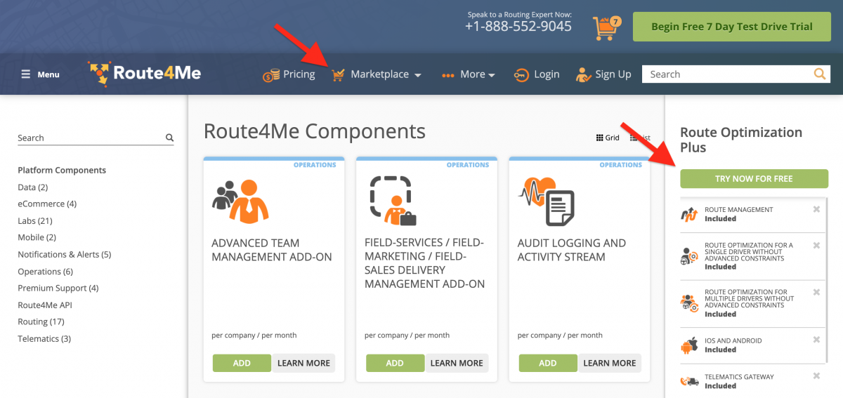Build a custom route planning solution using Route4Me's Marketplace, and register with Microsoft.